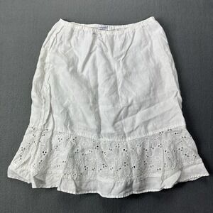 Fresh Produce skirt 100% linen white elastic Pull On Size S Floral Embroidered